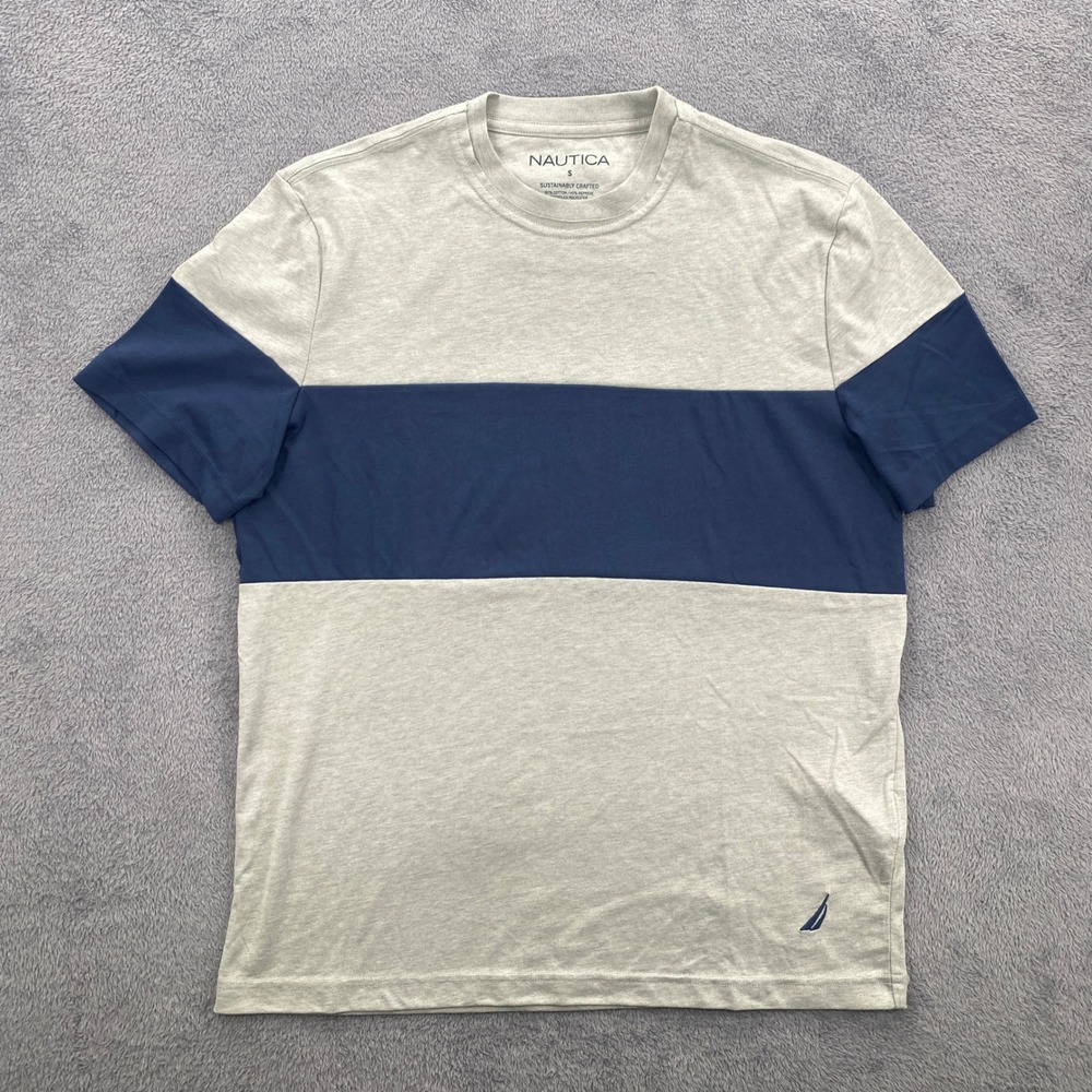 Nautica T-Shirt Mens Small Grey Blue Colorblock Sustainably Crafted KR2508